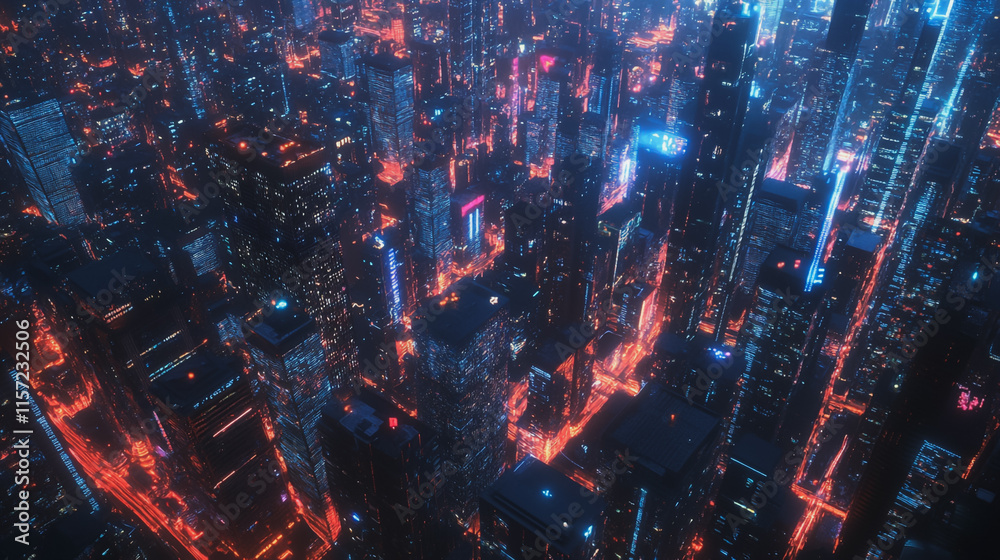 Fototapeta premium Smart digital Innovation city with connection network reciprocity over the cityscape. of future smart wireless digital city and social media networking systems that connects people with in city