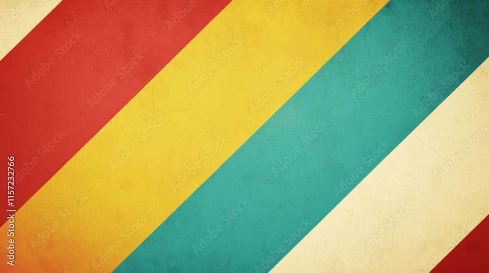 Retro diagonal stripes in vibrant colors, yellow, red, teal, and cream, create a dynamic and visually engaging background with a textured, vintage feel, perfect for adding a touch of nostalgia Retro diagonal stripes in vibrant colors, yellow, red, teal, and cream, create a dynamic and visually engaging background with a textured, vintage feel, perfect for adding a touch of nostalgia