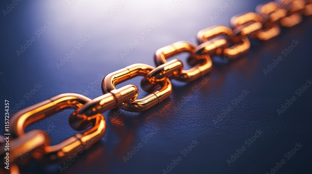 Fototapeta premium Close-up of a shiny metallic chain on a dark surface.