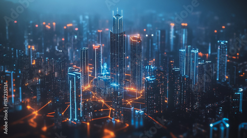 Wallpaper Mural Smart digital Innovation city with connection network reciprocity over the cityscape. of future smart wireless digital city and social media networking systems that connects people with in city Torontodigital.ca