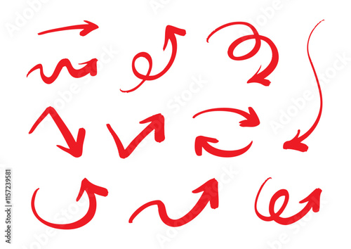 ベクターの筆ペンの手書きの矢印セット 赤