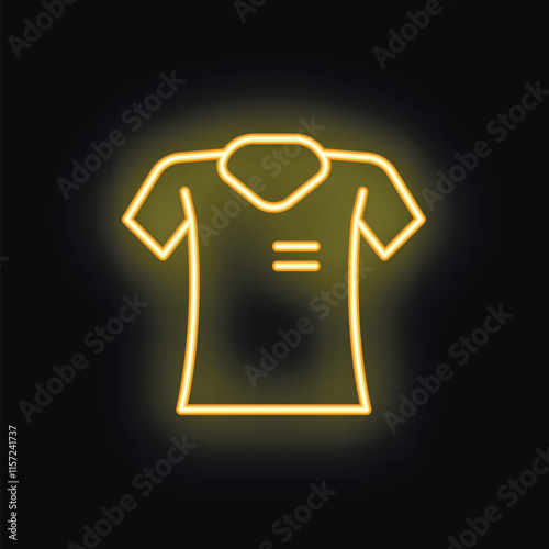 Bright neon yellow t shirt is glowing on a dark background, illuminating the space around it