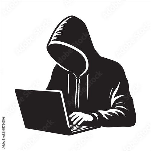 Hacker with a laptop, hacking the Internet, concept vector illustration	
