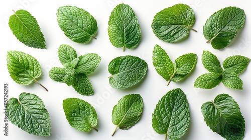 Spritzing water on a set of fresh green mint leaves, Generative Ai.