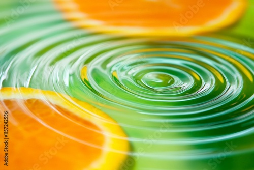 A colorful and refreshing image showing ripples in water with vibrant orange slices floating, evoking a sense of freshness and vitality in the viewer. photo