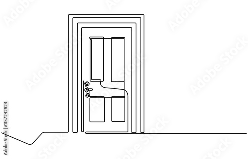 Open door one line illustration, welcome sign continuous line art drawing, Door One Line Art drawing
