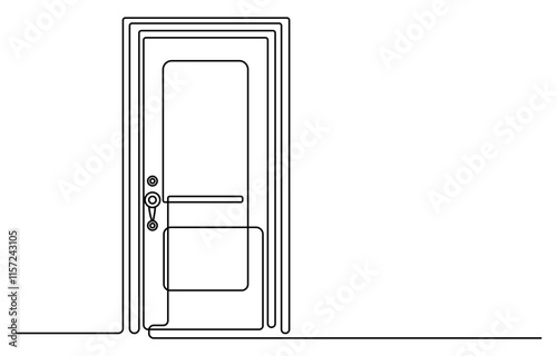 Open door one line illustration, welcome sign continuous line art drawing, Door One Line Art drawing