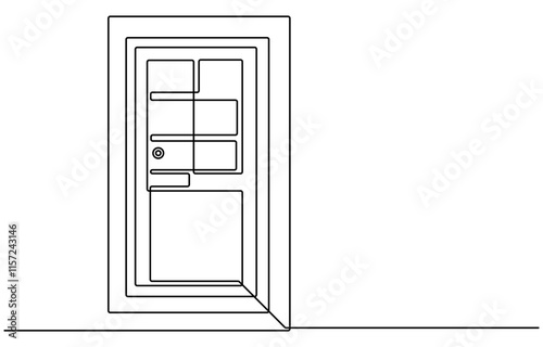 Open door one line illustration, welcome sign continuous line art drawing, Door One Line Art drawing