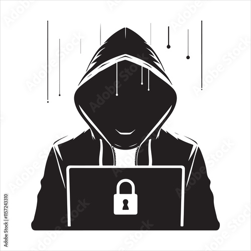 Hacker with a laptop, hacking the Internet, concept vector illustration	
