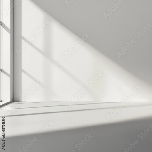 Soft Sunlight Streams Through a Minimalist Window Casting Delicate Shadows on the White Wall and Floor in a Serene Indoor Space During Daylight Hours