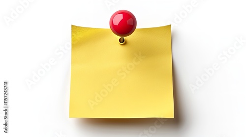 Yellow sticky note with white background and red pushpin, Generative Ai.