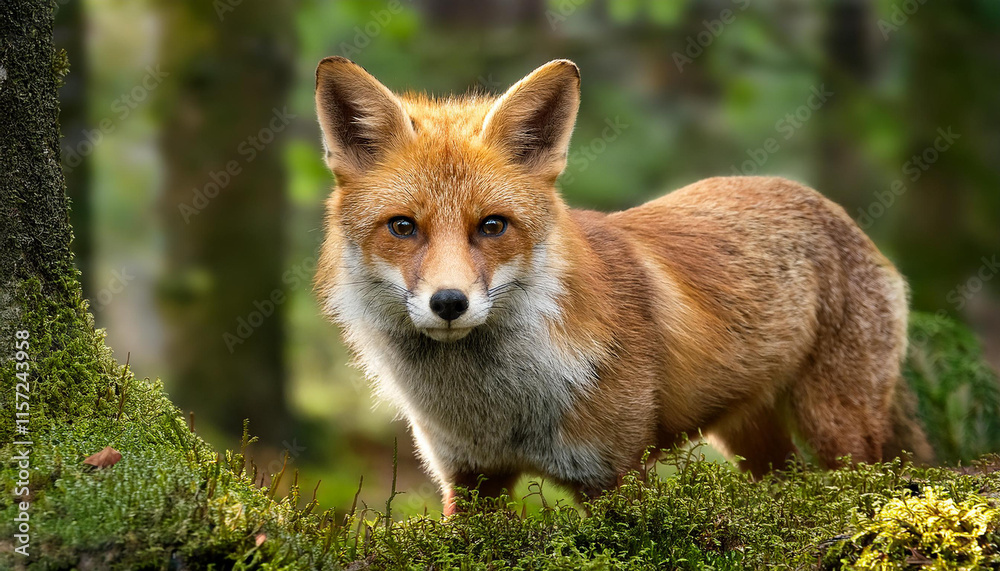 Fototapeta premium A red fox standing in a forest.