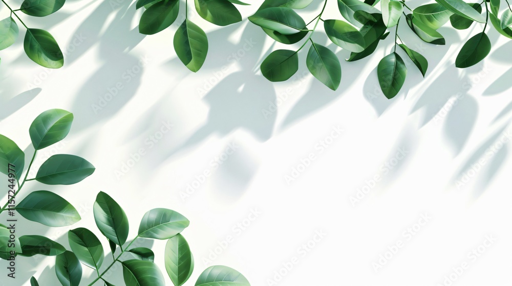 Green Leaves and Shadows on White Wall - Vector Illustration