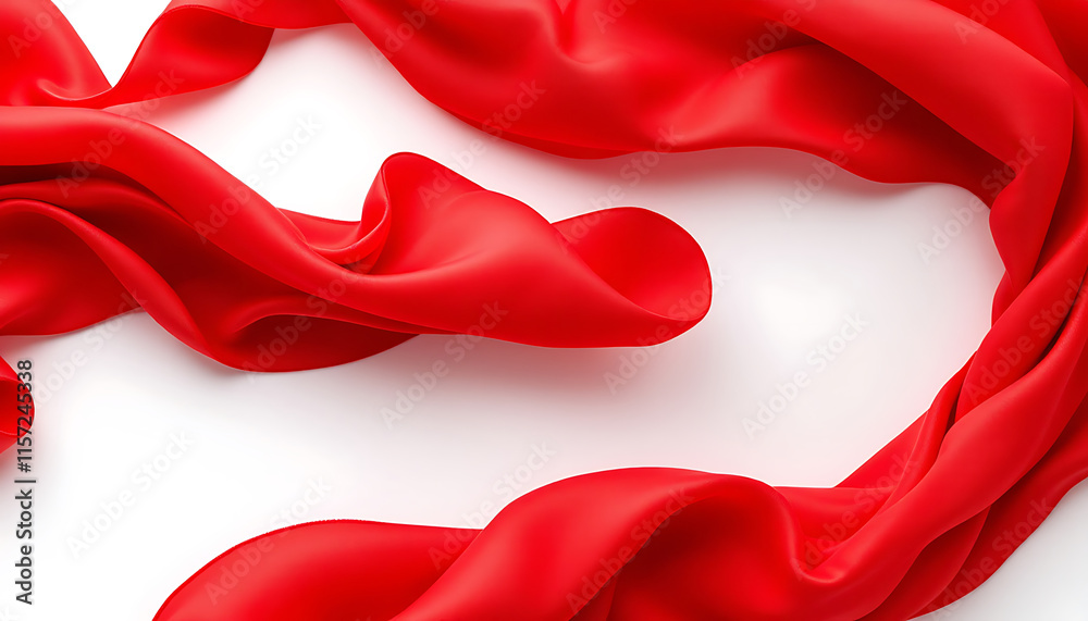 Fototapeta premium Vibrant Red Fabric Flowing with Dramatic Movement on White Background