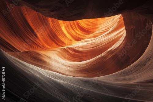 This image captures the golden hour light perfectly illuminating the smooth and flowing curves of a sandstone canyon, a true testament to nature's craftsmanship. photo