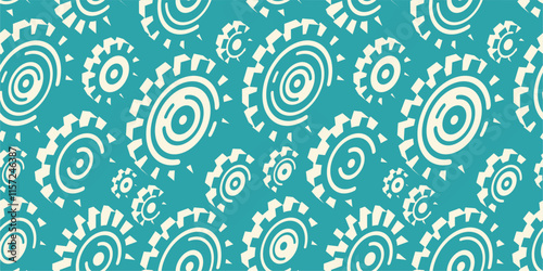 Seamless pattern gears mechanical machine parts. Gearwheels and cogs abstract background