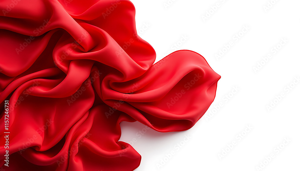 Naklejka premium Vibrant Red Fabric Flowing with Dramatic Movement on White Background