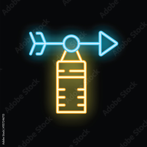 Glowing neon icon of a windsock indicating wind direction and force