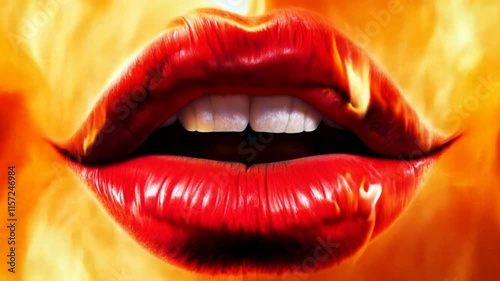 Red lips in fire