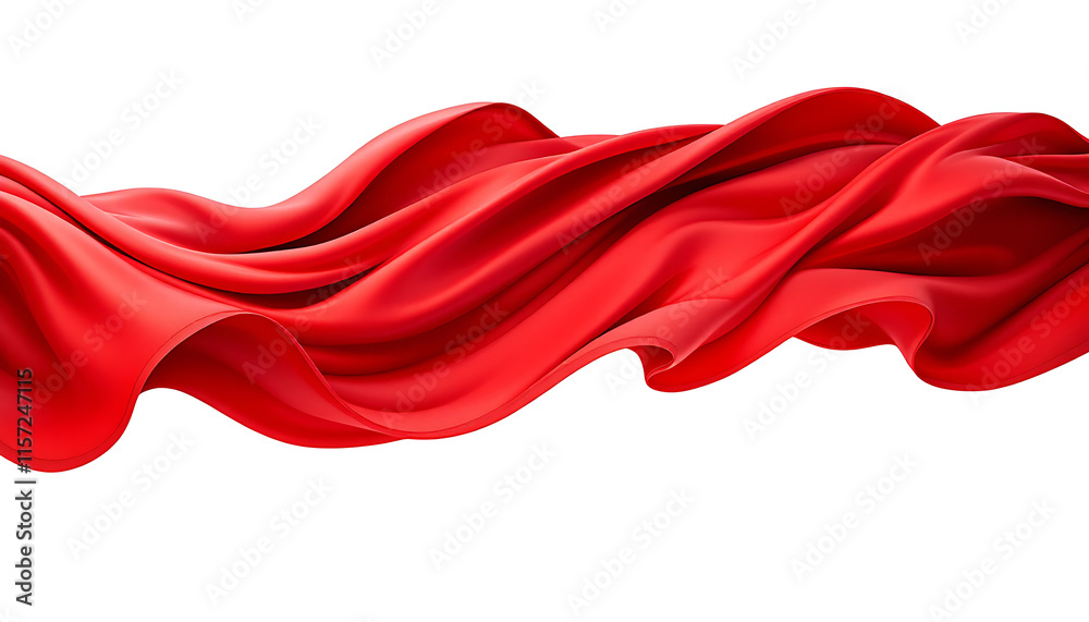 Vibrant Red Fabric Flowing with Dramatic Movement on White Background Vibrant Red Fabric Flowing with Dramatic Movement on White Background