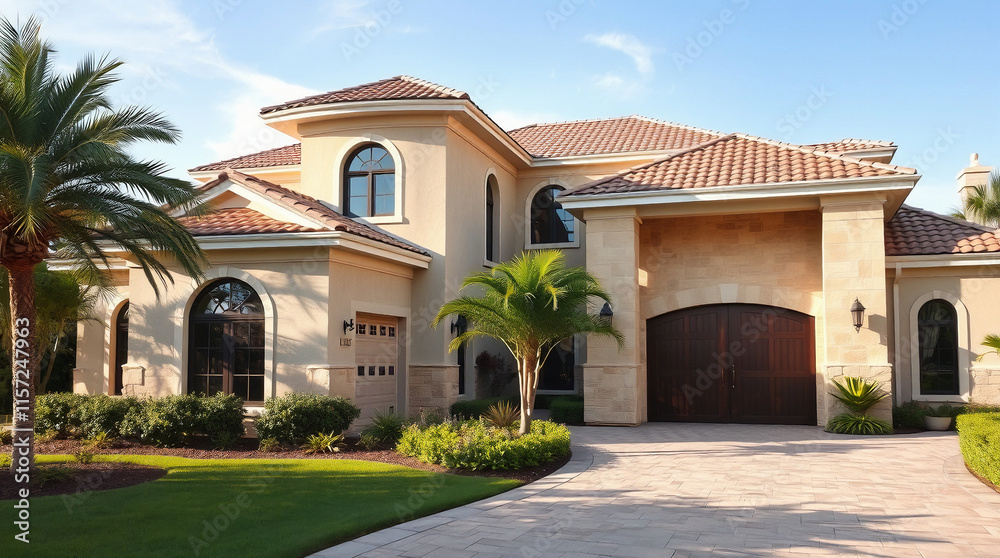 Two-Story Residence with Double Garage and Arched Windows Two-Story Residence with Double Garage and Arched Windows