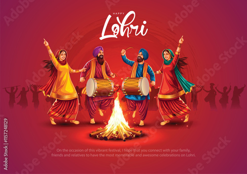 Happy Lohri festival of Punjab India background. abstract vector illustration banner design