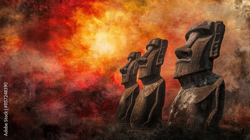 Majestic Moai Statues at Dramatic Sunrise
