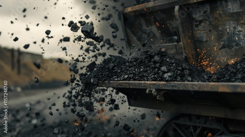 Wallpaper Mural Coal mining process with large machinery and workers in the industrial field. Torontodigital.ca