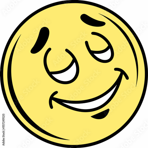  A bright yellow contentment emoticon vector icon, symbolizing happiness and satisfaction in a clean, modern style.