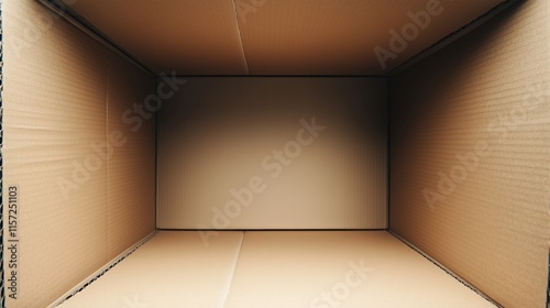 An open cardboard box with three vertical deep walls viewed from the top photo