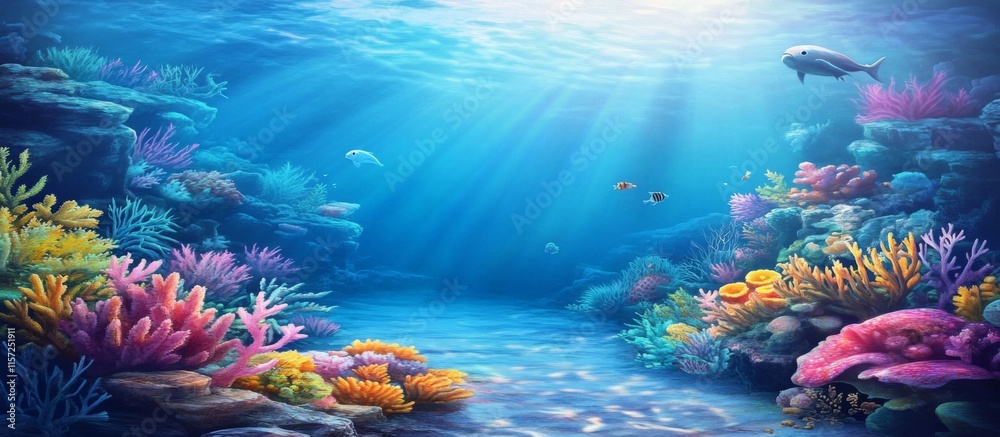 Naklejka premium Underwater scene beautiful blue ocean background water deep Tropical with fish