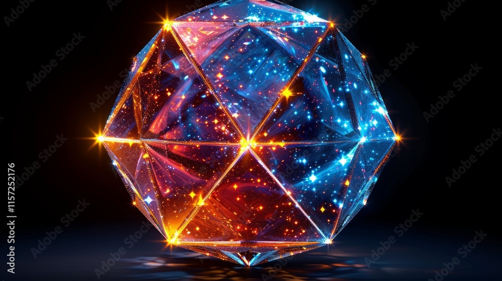 Abstract glowing geometric sphere with vibrant red and blue energy. Abstract glowing geometric sphere with vibrant red and blue energy.