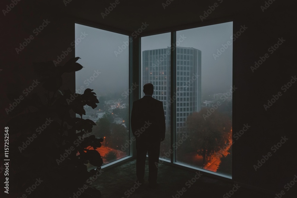 Fototapeta premium A shadowy HR manager mediating a tense workplace dispute in a dimly lit office with dark, moody decor