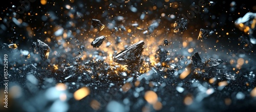 Fototapeta Naklejka Na Ścianę i Meble -  Close-up group small irregularly shaped objects that appear Titanium or aluminum space