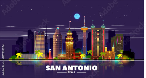 San Antonio vector night skyline. Business travel and tourism concept with modern buildings. Image for banner or web site.