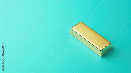 Shiny Gold Bar on Vibrant Turquoise Background for Financial Themes photo