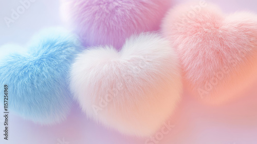 Valentine's day Background. Love Hearts. Pink and Blue Fluffy Hearts on a Soft Pastel Background