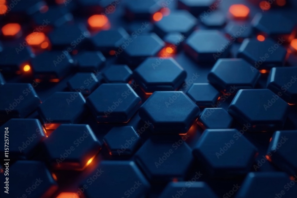 Dark blue hexagon pattern background with glowing orange accents , #digitalart, #darkblue
