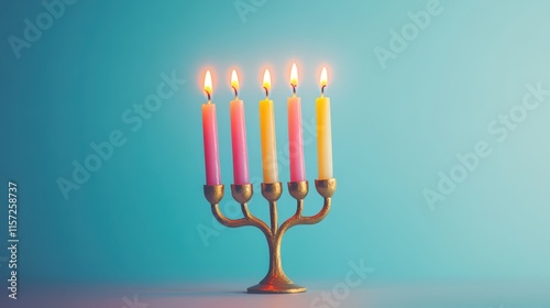 menorrah with nine candles on a blue pastel background photo