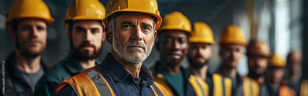Confident Construction Workers in Teamwork Concept Confident Construction Workers in Teamwork Concept