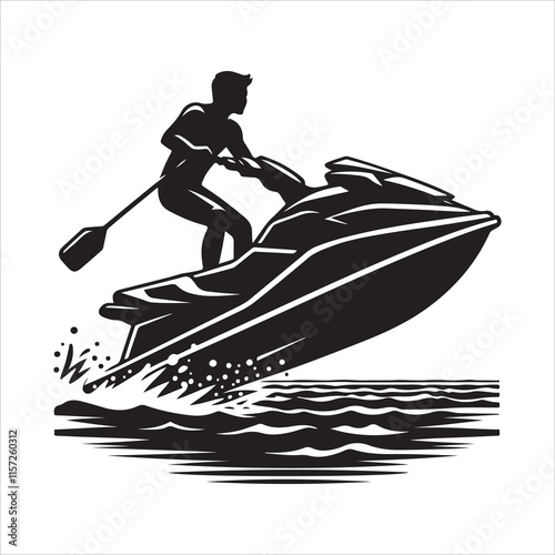 Jet ski silhouette vector. A person riding a jet ski vector. Jet ski silhouette illustration