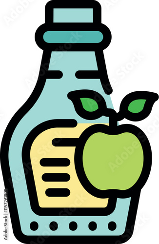 Glass bottle of apple cider vinegar with label and fresh green apple symbolizing natural health benefits