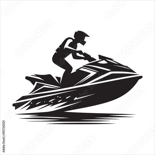 Jet ski silhouette vector. A person riding a jet ski vector. Jet ski silhouette illustration