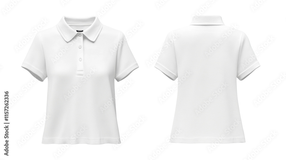 Front and back white polo shirt mockup isolated transparent background Front and back white polo shirt mockup isolated transparent background
