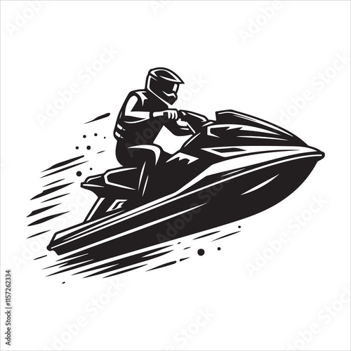 Jet ski silhouette vector. A person riding a jet ski vector. Jet ski silhouette illustration