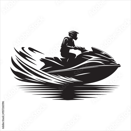 Jet ski silhouette vector. A person riding a jet ski vector. Jet ski silhouette illustration