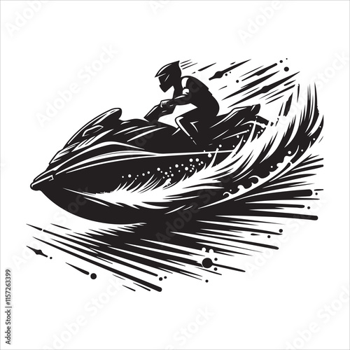 Jet ski silhouette vector. A person riding a jet ski vector. Jet ski silhouette illustration