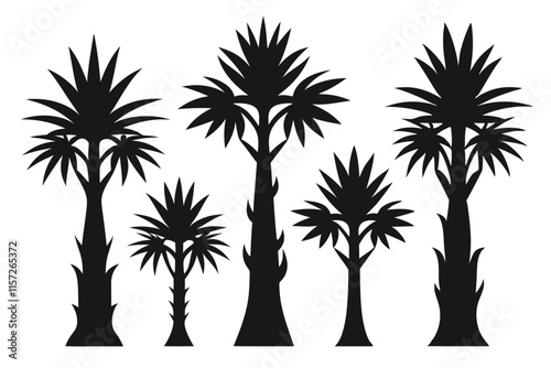 Pandanus Tree Silhouette Icon Set