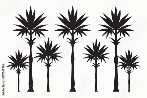 Pandanus Tree Silhouette Icon Set