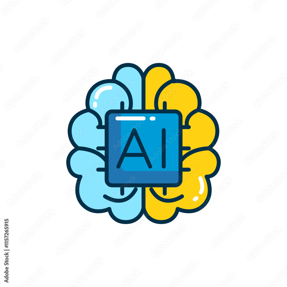 Artificial Intelligence text icon with brain illustration Artificial Intelligence text icon with brain illustration